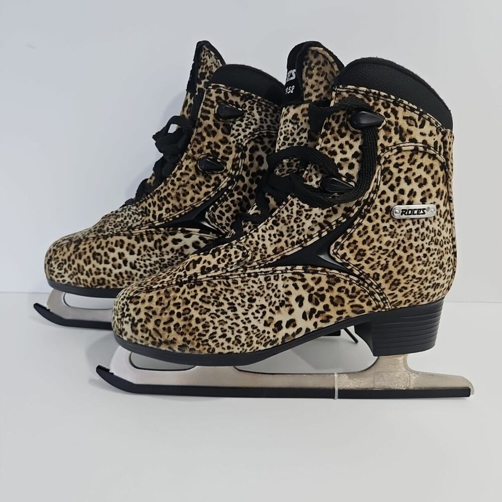 Roces Cheetah Print Figure Skates Womens 8 w/ Jackson Ultima Case NEW